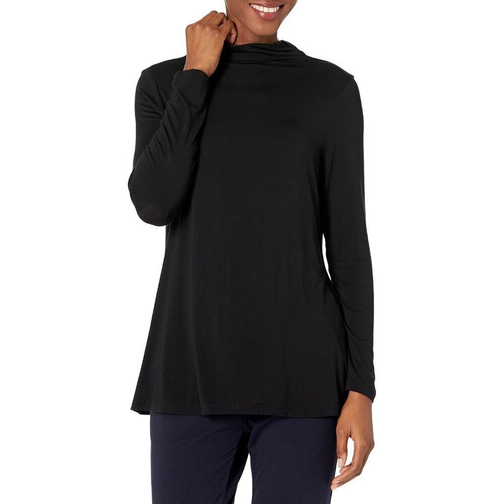 Women's Jersey Long-Sleeve Mock Neck Swing Tunic Black Xx-Large